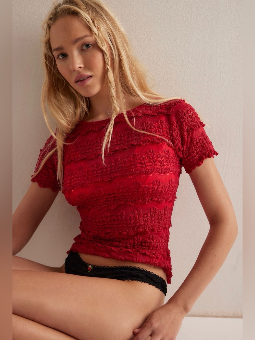 Free People FP One Angelina Lace Tee in Berry Twist